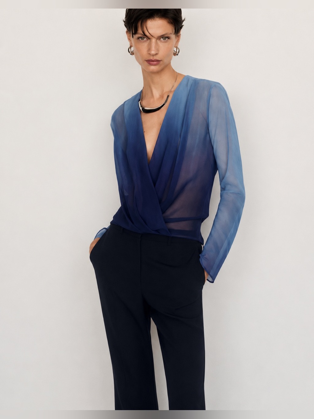 NWT Mango Sheer Blue Gradient Blouse